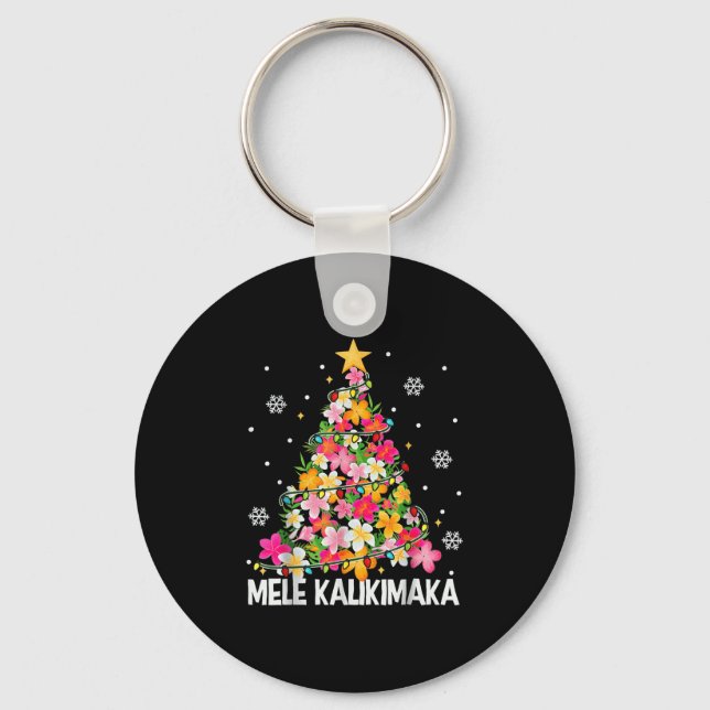 Hawaiian Floral Christmas Tree Mele Kalikimaka Tro Schlüsselanhänger (Vorderseite)