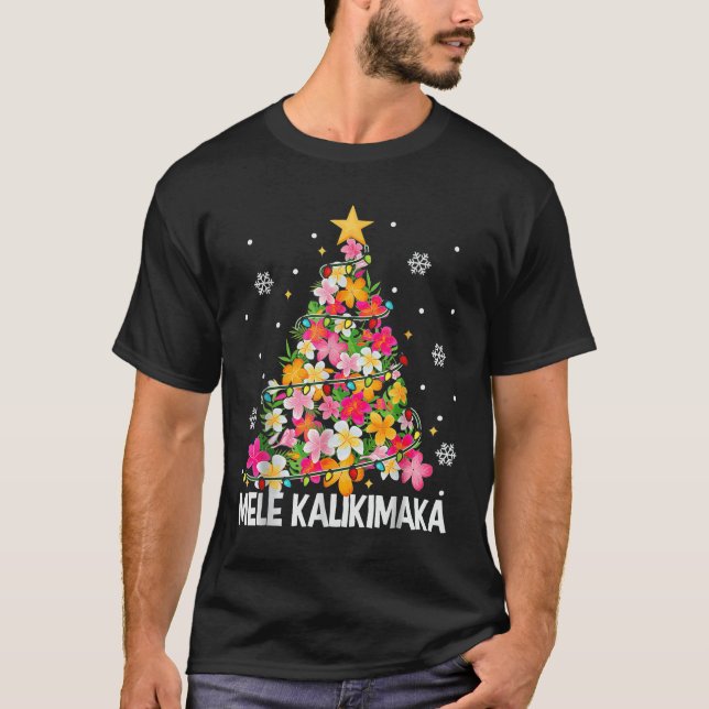 Hawaiian Floral Christmas Tree Mele Kalikimaka Tro T-Shirt (Vorderseite)
