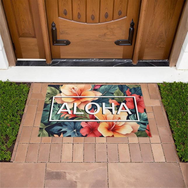 Hawaiian Floral Doormat - Moderner Aloha Willkomme Fußmatte (Außenbereich)