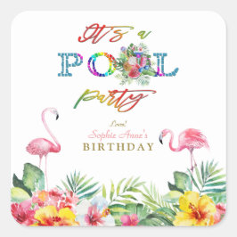 Hawaiian Floral Frucht Birds Pool Geburtstag Quadratischer Aufkleber