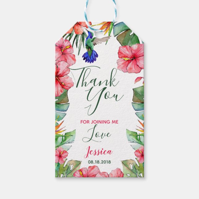Hawaiian Floral Watercolor Vielen Dank Geschenkanhänger (Vorderseite)