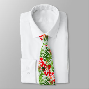 Hawaiian Flower Pattern Red Green Krawatte