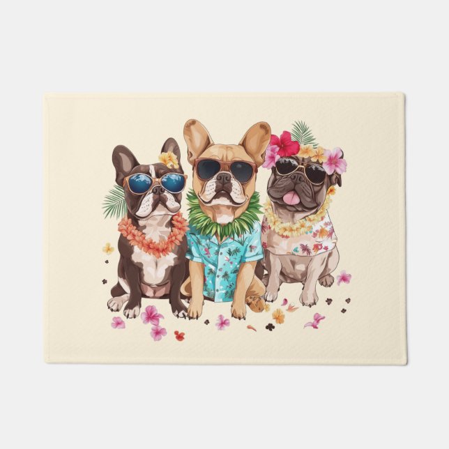 Hawaiian French Bulldogs Flower Lei Fußmatte (Vorderseite)