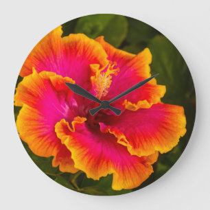 Hawaiian Fuchsia and Orange Hibiscus from Kauai Große Wanduhr
