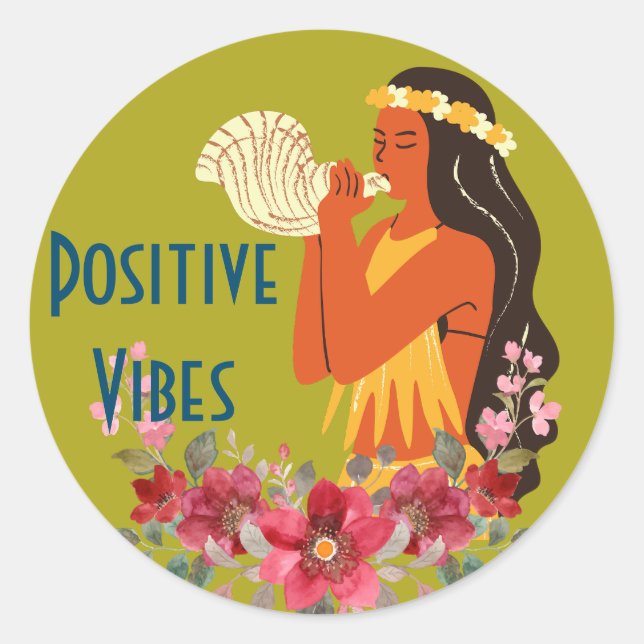Hawaiian Girl blühende Conch Muschel Personalisier Runder Aufkleber (Vorderseite)