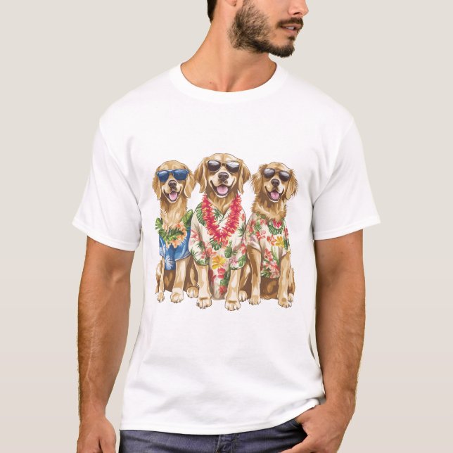Hawaiian Golden Retriever Dogs Flower Lei T-Shirt (Vorderseite)