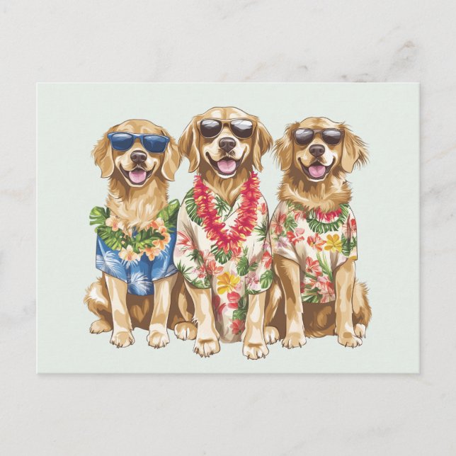 Hawaiian Golden Retriever Hunde Blume Lei Postkarte (Vorderseite)