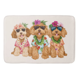 Hawaiian Goldendoodle Dogs Flower Lei Badematte
