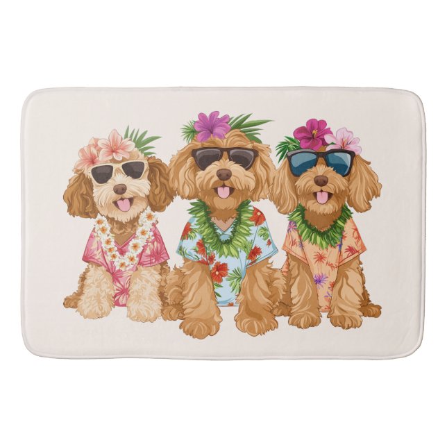 Hawaiian Goldendoodle Dogs Flower Lei Badematte (Vorderseite)