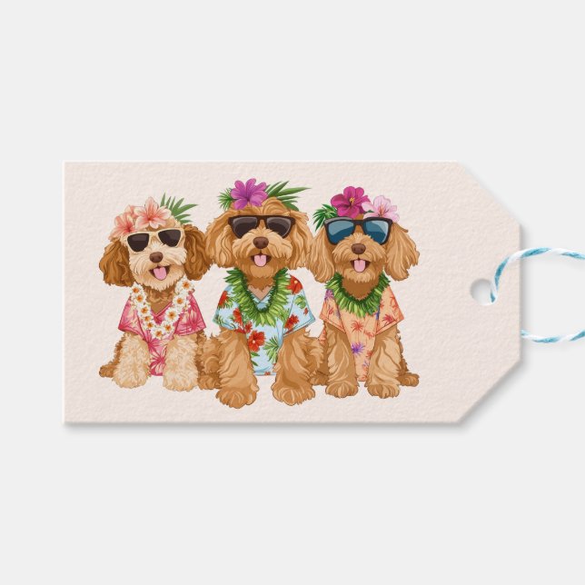 Hawaiian Goldendoodle Dogs Flower Lei Geschenkanhänger (Vorderseite (Horizontal))