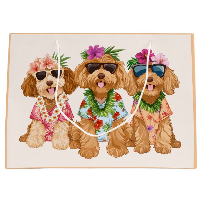 Hawaiian Goldendoodle Dogs Flower Lei Große Geschenktüte (Vorderseite)