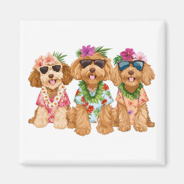 Hawaiian Goldendoodle Dogs Flower Lei Magnet