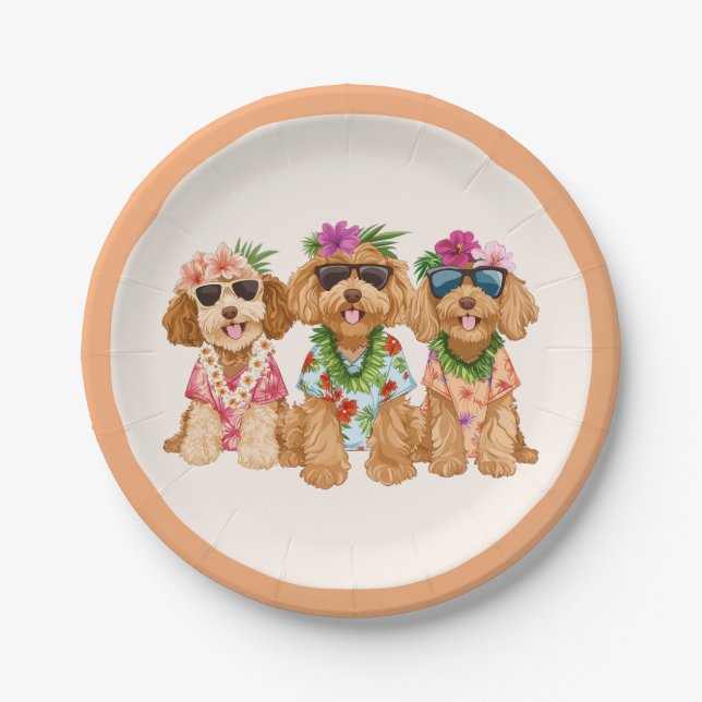 Hawaiian Goldendoodle Dogs Flower Lei Pappteller (Vorderseite)