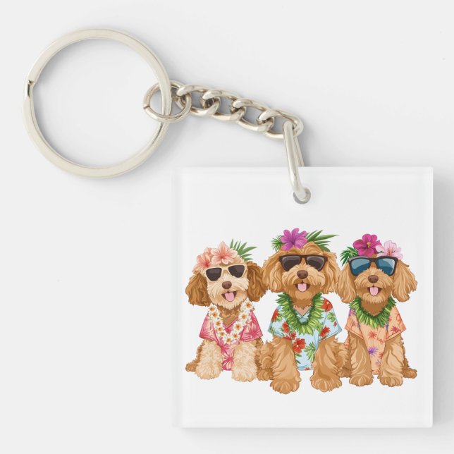 Hawaiian Goldendoodle Dogs Flower Lei Schlüsselanhänger (Vorderseite)