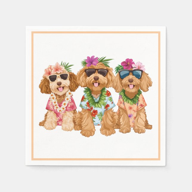 Hawaiian Goldendoodle Dogs Flower Lei Serviette (Vorderseite)