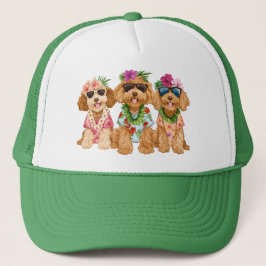 Hawaiian Goldendoodle Dogs Flower Lei Truckerkappe