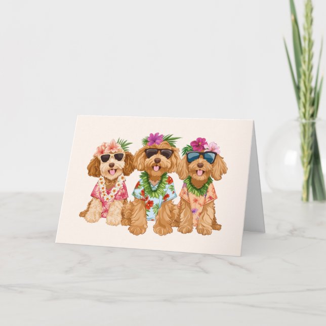 Hawaiian Goldendoodle Hunde Blume Lei Karte (Vorderseite)