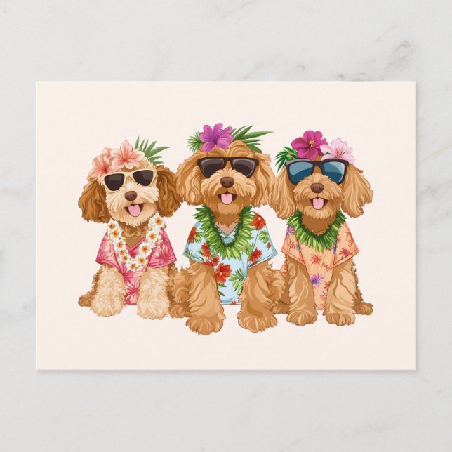 Hawaiian Goldendoodle Hunde Blume Lei Postkarte (Vorderseite)