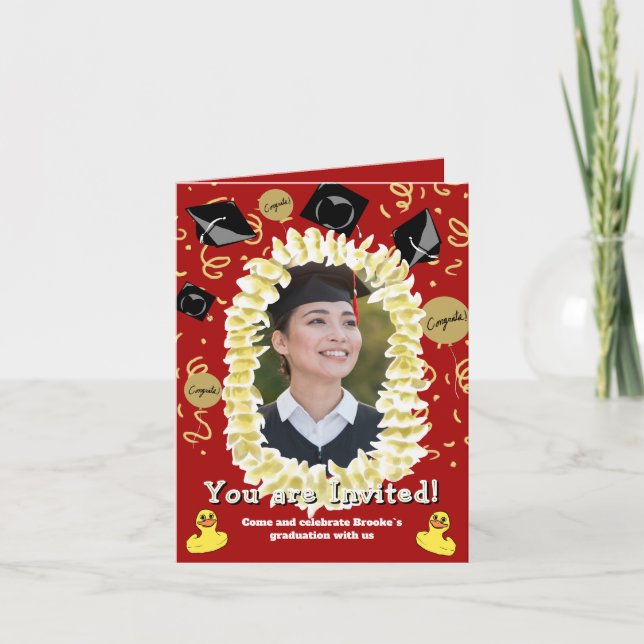 Hawaiian Graduation Party Lei Photo Invitation Karte (Vorderseite)