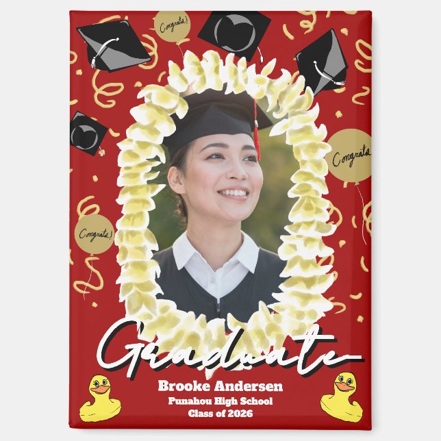 Hawaiian Graduation Plumeria Lei Confetti Photo Ma Magnet (Vorderseite)