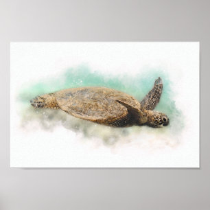 Hawaiian Green Sea Turtle - Sea Turtle Watercolor Poster
