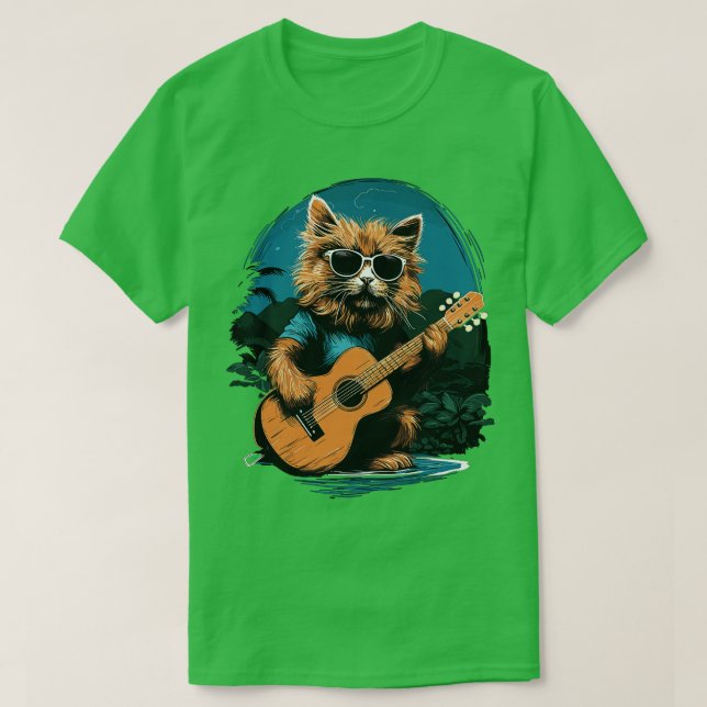 Hawaiian Guitar Music Concept Festival Funny Cat H T-Shirt (Design vorne)