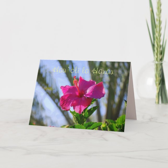 Hawaiian Happy Birthday Hot Pink Hibiskus Card Karte (Vorderseite)