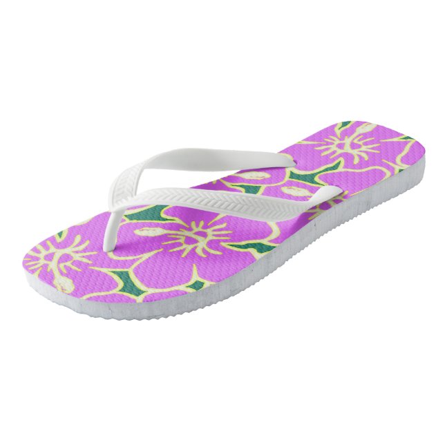 Hawaiian Hibiscus Luau Pink Tropische Blumen Flip Flops (Schrägansicht)