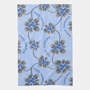 Hawaiian Holly Hanukkah Blue Floral Geschirrtuch