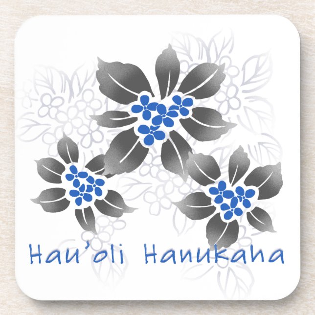 Hawaiian Holly Hanukkah Blue Floral Getränkeuntersetzer (Vorderseite)