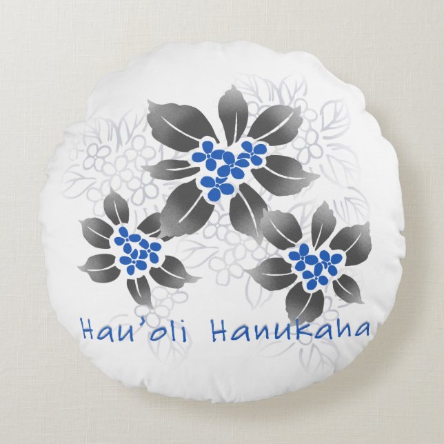 Hawaiian Holly Hanukkah Blue Floral Rundes Kissen (Vorderseite)