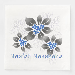 Hawaiian Holly Hanukkah Blue Floral Serviette