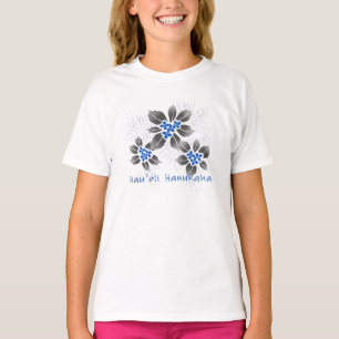 Hawaiian Holly Hanukkah Blue Floral T-Shirt