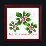 Hawaiian Holly Mele Kalikimaka Christmas Red Schmuckschachtel<br><div class="desc">Mele Kalikimaka ist der hawaiianische Ausdruck für frohe Weihnachten & glückliche Feiertage! Diese Abbildung zeigt eine tropische Interpretation der Heiligen in hellen Farben und subtilen Gefälle. Die Schrift wird für eine zusätzliche Überraschung mit Schnee verstaubt. Dieses Design ist auf einer Vielzahl von Produkten für die Zuhause und Bekleidung für die...</div>