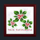 Hawaiian Holly Mele Kalikimaka Christmas Red Schmuckschachtel<br><div class="desc">Mele Kalikimaka ist der hawaiianische Ausdruck für frohe Weihnachten & glückliche Feiertage! Diese Abbildung zeigt eine tropische Interpretation der Heiligen in hellen Farben und subtilen Gefälle. Die Schrift wird für eine zusätzliche Überraschung mit Schnee verstaubt. Dieses Design ist auf einer Vielzahl von Produkten für die Zuhause und Bekleidung für die...</div>