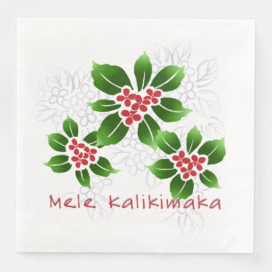 Hawaiian Holly Mele Kalikimaka Christmas Red Serviette