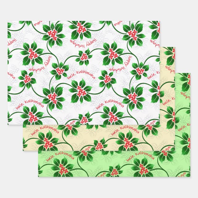 Hawaiian Holly Mele Kalikimaka Weihnachtsfest Rote Geschenkpapier Set (Set)