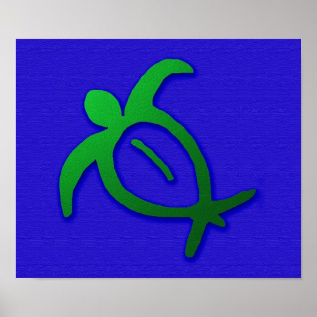 Hawaiian Honu Petroglyph auf Blue Poster (Vorne)
