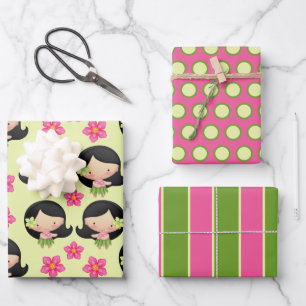 Hawaiian Hula Girl Wrapping Paper Set Geschenkpapier Set