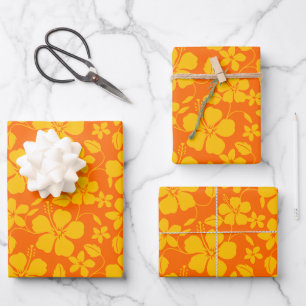 HAWAIIAN HULA (HIBISCUS) ORANGE MIX GESCHENKPAPIER SET