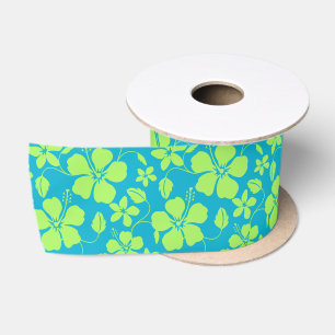 HAWAIIAN HULA (HIBISCUS) TEAL LIME SATINBAND