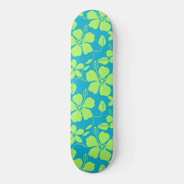 HAWAIIAN HULA (HIBISCUS) TEAL LIME SKATEBOARD (Vorderseite)