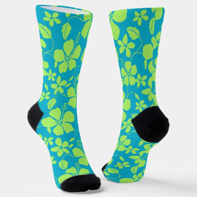 HAWAIIAN HULA (HIBISCUS) TEAL LIME SOCKEN (Gewinkelt)