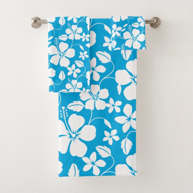 HAWAIIAN HULA (HIBISKUS) BLAUE BATH TOWEL SET (Insitu)