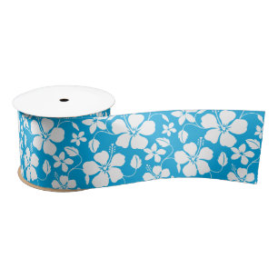 HAWAIIAN HULA (HIBISKUS) BLAUE SATIN RIBBON SATINBAND