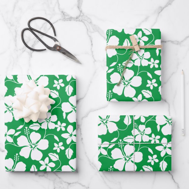 HAWAIIAN HULA (HIBISKUS) GRÜNE GESCHENKPAPIER SET (Vorderseite)