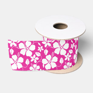 HAWAIIAN HULA (HIBISKUS) HOT PINK SATIN RIBBON SATINBAND