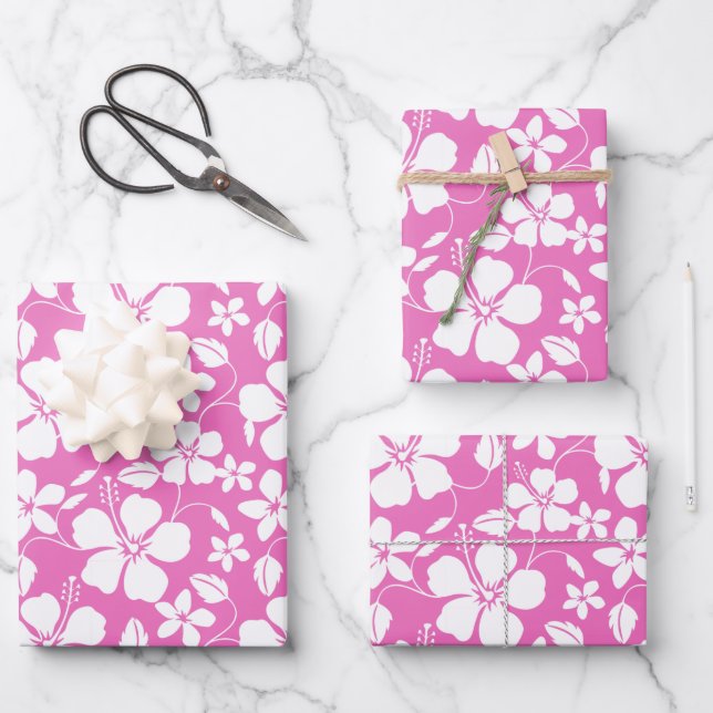 HAWAIIAN HULA (HIBISKUS) PINK GESCHENKPAPIER SET (Vorderseite)