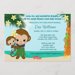 Hawaiian Hula Monkey Baby Dusche Einladung BOY