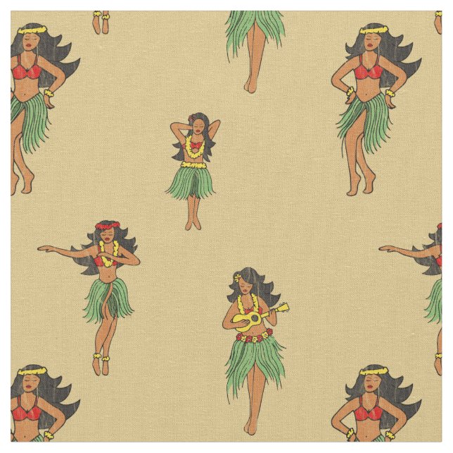 Hawaiian Hula tanzende Mädchen Vintages Muster Stoff (Nahaufnahme)